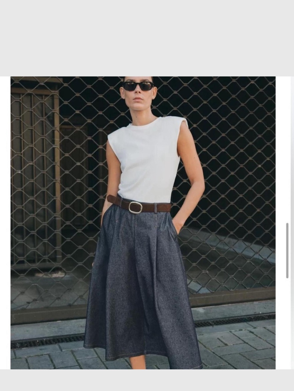 Zara White Sleeveless Top with Charcoal A-Line Skirt